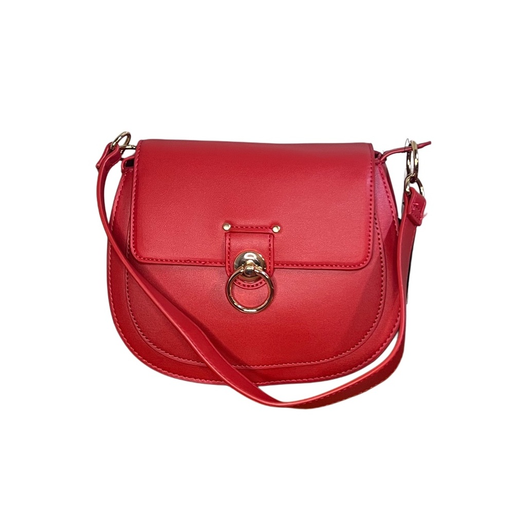 NWT Badgley Mischka Vibrant Red Vegan Leather Lock Saddle Bag